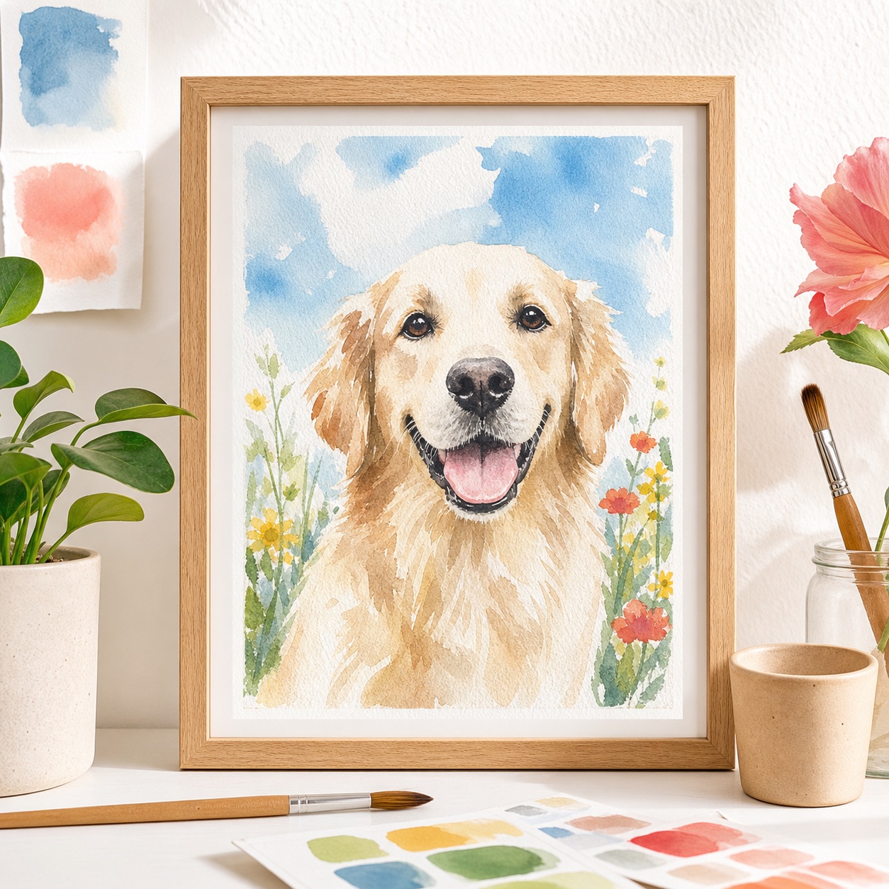 Finished printable digital dog portrait artwork.